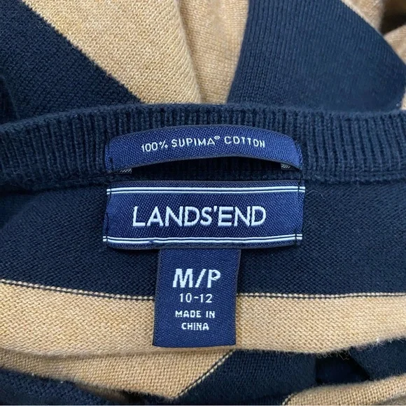 Lands’End black & tan brown striped 3/4 sleeve casual cotton shirt size MP - Picture 10 of 11